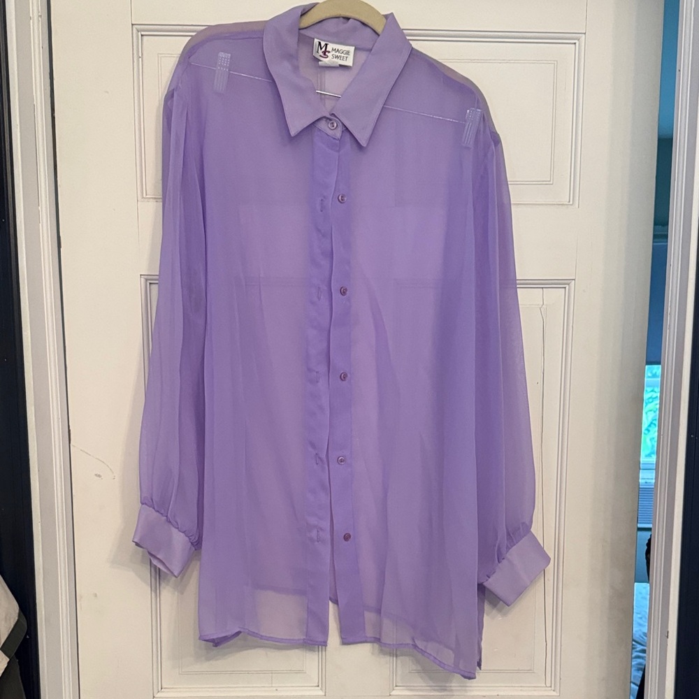 Vintage Maggie Sweet Lavender Sheer Button-Up Blouse